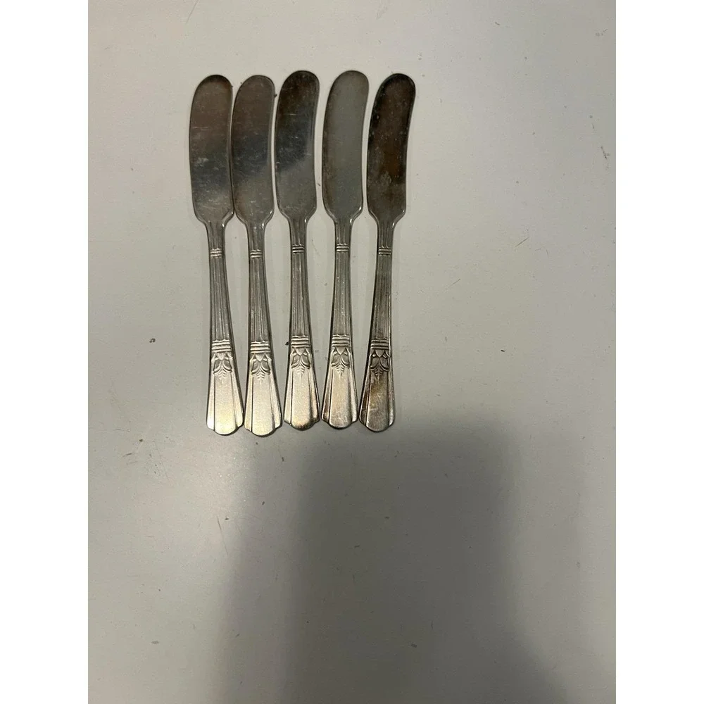 Vintage 1930s Court Silver Plate Butter Spreader Knives - Set‎ of 5